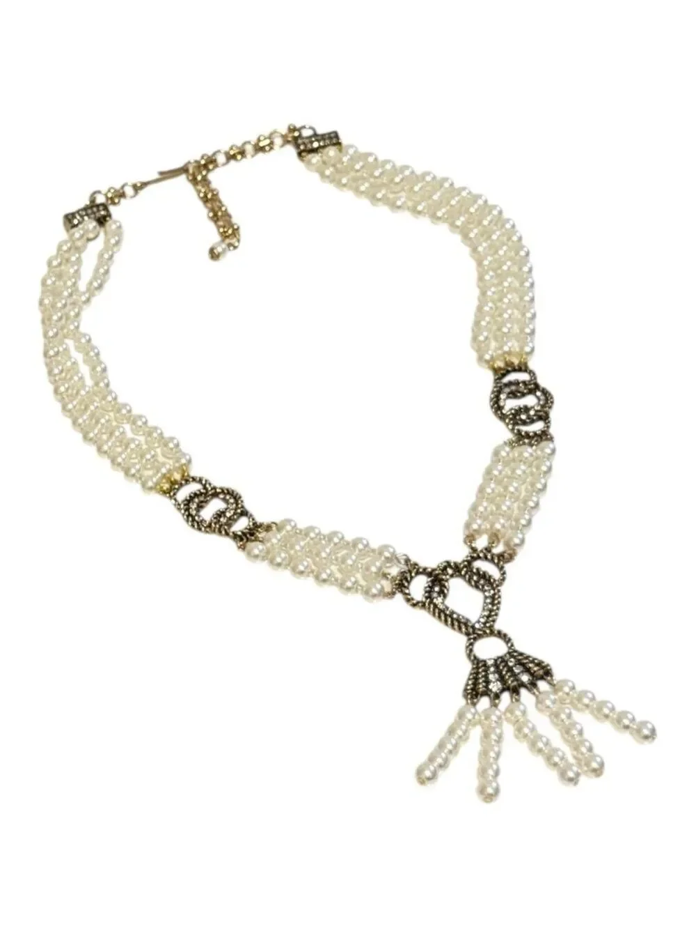 Luxury Multi-Strand Pearl Tassel Statement Collar Necklace with Ornate Detail